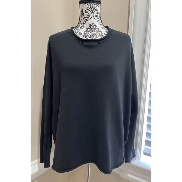 Frank & Eileen Anna Long Sleeve Capelet Top Triple Fleece M Black Minimalist - Picture 2 of 16